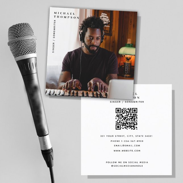 QR-kod för Singer Musician Photo Performer Fyrkantigt Visitkort (Skapare uppladdad)