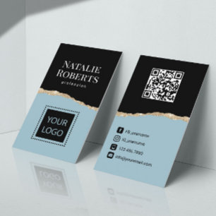 QR-kod för Social Media Mint Blue Black & Guld Visitkort