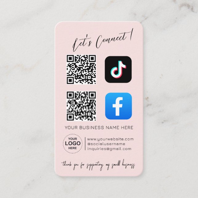 QR-kod för Social Media - Rosa Design Visitkort (Framsida)