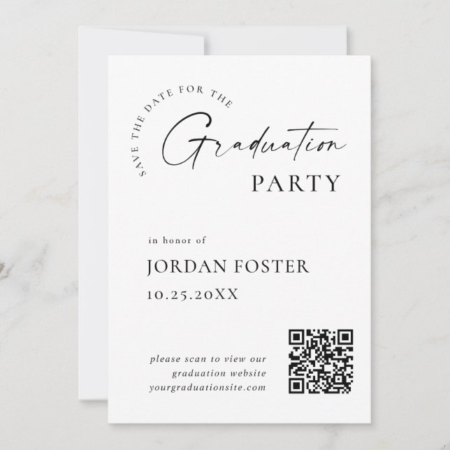 QR-kod för Studenten-fotofoto för elegant minimali Spara Datumet (Framsida)