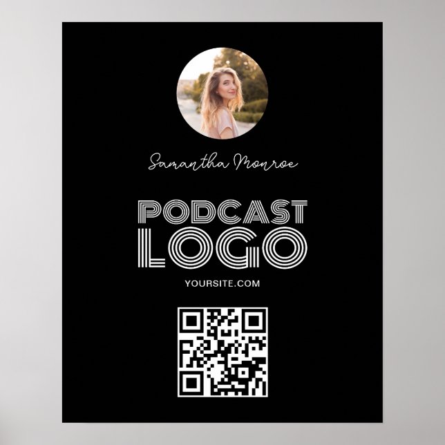 QR-kod för svart och vit modern Podcast-Logotyp Poster (Framsidan)