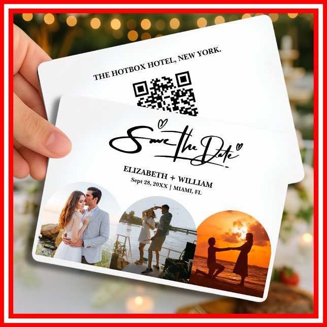 QR-kod för svart och vitt foto Elegant bröllop Spara Datumet (Skapare uppladdad)