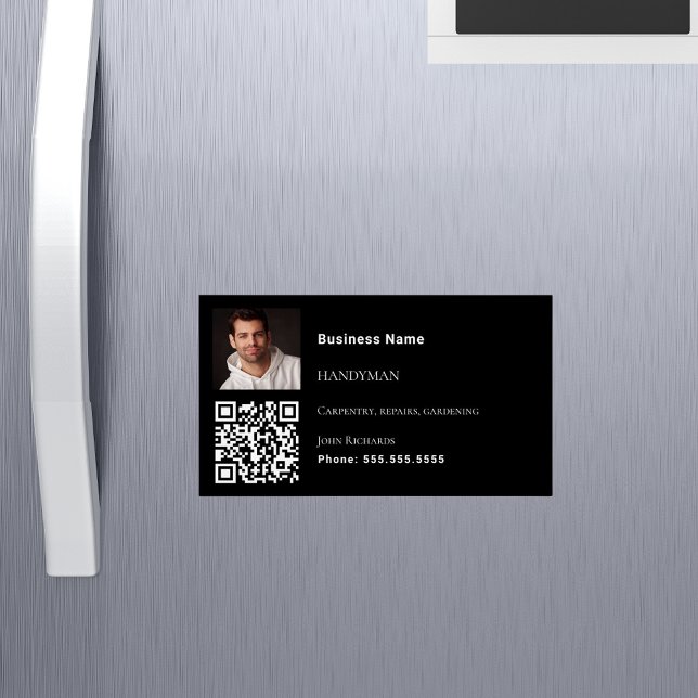 QR-kod för svartfoto för handyman Magnetiska Visitkort (Skapare uppladdad)