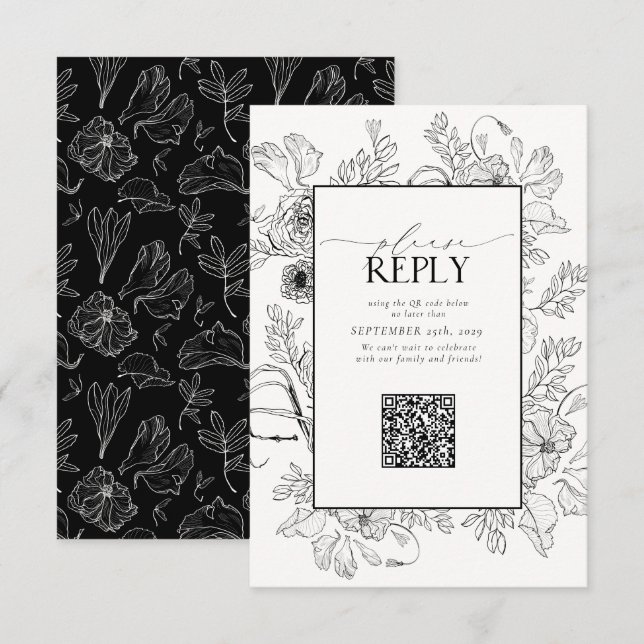 QR-kod för Svartvit Bröllop i elegant svarat OSA Kort (Fram/baksida)