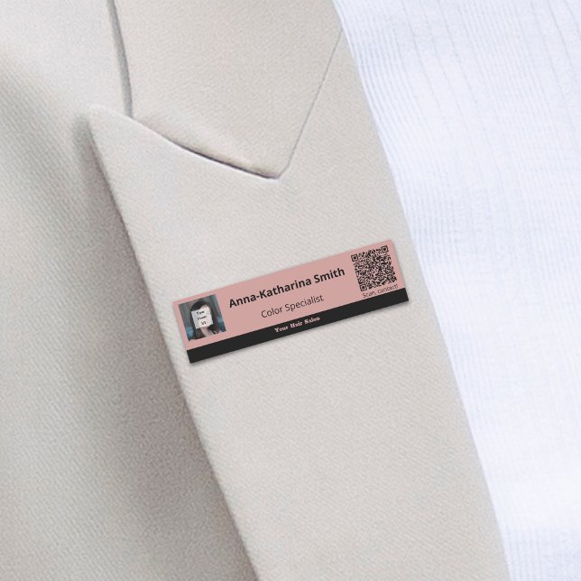 QR-kod för svartvit Rosa i professionell Namnbricka (Professional Pink Black Image QR-code Name Tag)