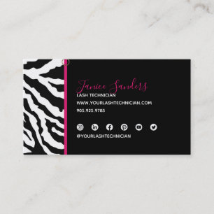 QR-kod för trendig Black & Rosa Zebra tryck Visitkort