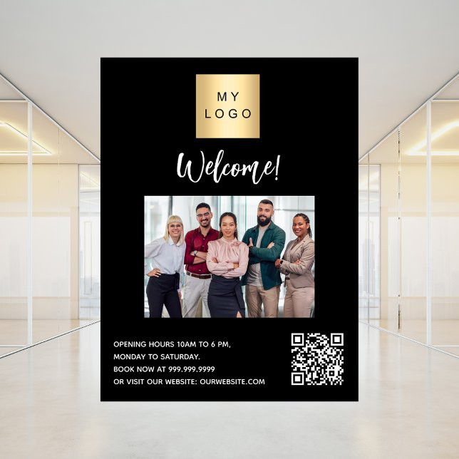 QR-kod för välkomstfotografi av svart logotyp Poster (Skapare uppladdad)