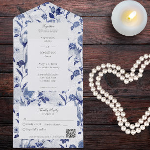 QR-kod för vintage blå Blommigt