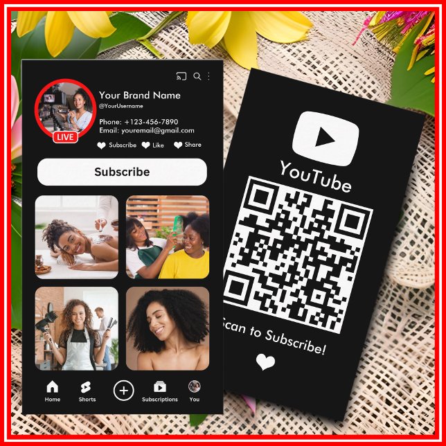 QR-kod för YouTube Black Influencer Vlogger Creato Visitkort (Skapare uppladdad)