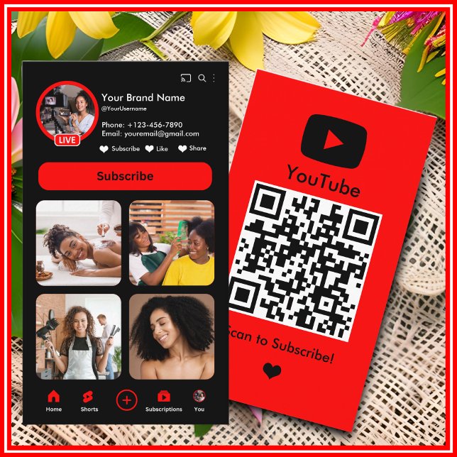 QR-kod för YouTube Red Influencer Vlogger Creator Visitkort (Skapare uppladdad)