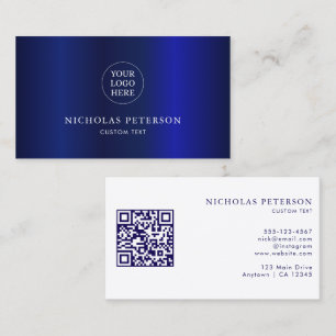 QR-kod Företagets logotyp Navyblå Metallisk Modern Visitkort