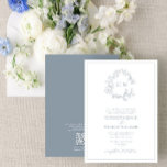 QR-kod Formell Dusty Blue Leafy Vapensköld Monogra Inbjudningar<br><div class="desc">Vi älskar det här trendiget, formell bröllopsinbjudan i dammig blå! Enkelt, elegant och åh-så-söt, det har en hand plockade-läskig krans som omger ett modernt bröllop monogram. Traditionellt i ordalag är det namnen för de föräldrar som är värd för bröllop, det är personlig i elegant typografi och accentuerad med handskriven kalligrafi....</div>