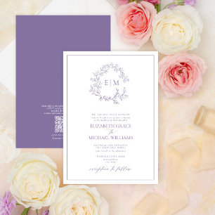 QR-kod Formell Lavender Leafy Vapensköld Monogram Inbjudningar
