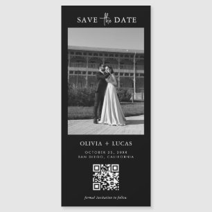QR-kod Foto Black Magnetic Bröllop spara datum