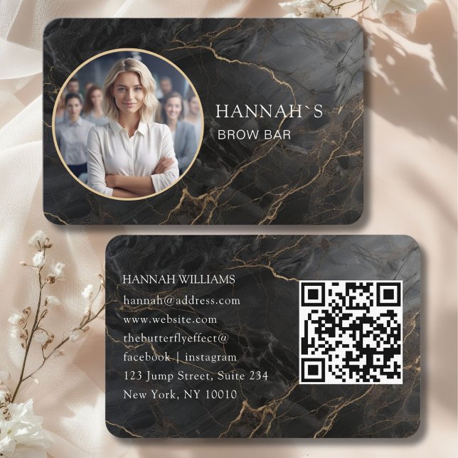 QR-kod, Foto, Marble, Black-Guld, Salon Visitkort (QR-Code, Photo, Marble, Black-Gold, Salon Business Card)