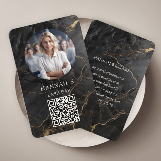 QR-kod, Foto, Marble, Black-Guld, Salon Visitkort (Skapare uppladdad)