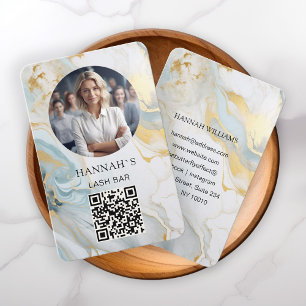 QR-kod, Foto, Marble, Blue-Guld, Salon Visitkort