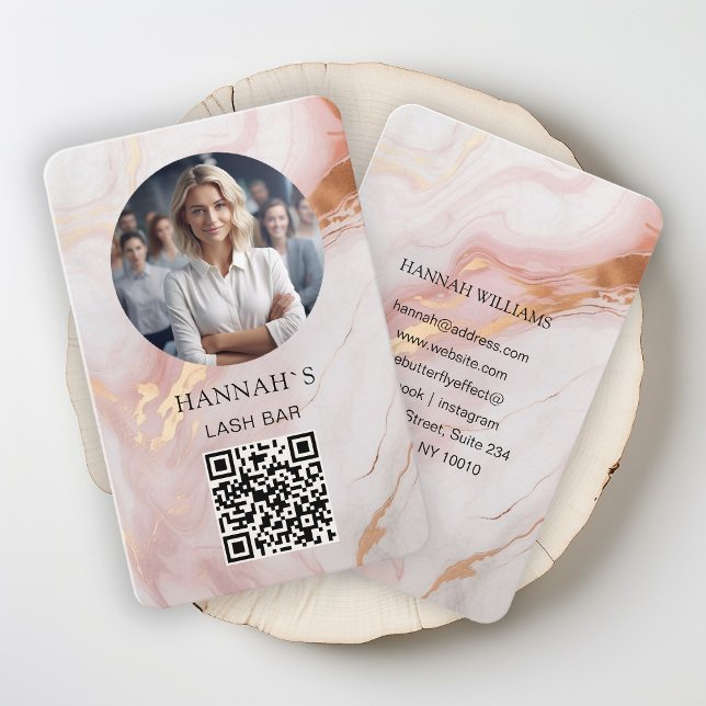 QR-kod, Foto, Marble, Rosa-Rosegold, Salon Visitkort (Skapare uppladdad)