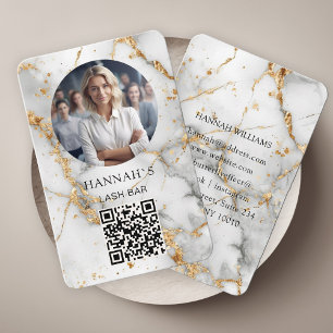 QR-kod, Foto, Marble, White-Guld, Salon Visitkort
