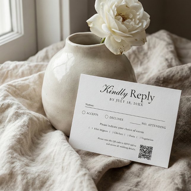 QR-kod Foto Off White RSVP OSA Kort (Skapare uppladdad)