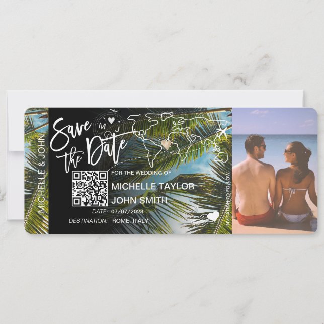 QR-kod Foto Spara datum Boarding Pass  Inbjudan (Framsida)