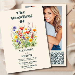 QR-kod Foto Wildblomma Bröllop Boho Land Inbjudningar