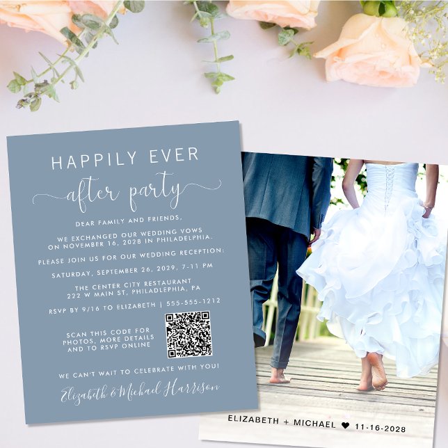 QR-kod Fotodamy Blue Wedding Reception Inbjudan (Your love story deserves a grand celebration!)