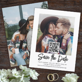 QR-kod Fotoöverlägg Enkelt Modernt Skript Bröllop Spara Datumet