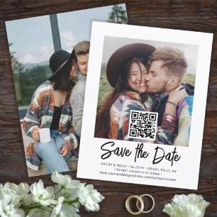 QR-kod Fotoöverlägg Enkelt Modernt Skript Bröllop Spara Datumet