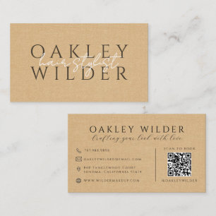 QR-kod Frisör Beige Falskt Linne Visitkort
