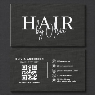 QR-kod frisör svart linne typografi Visitkort