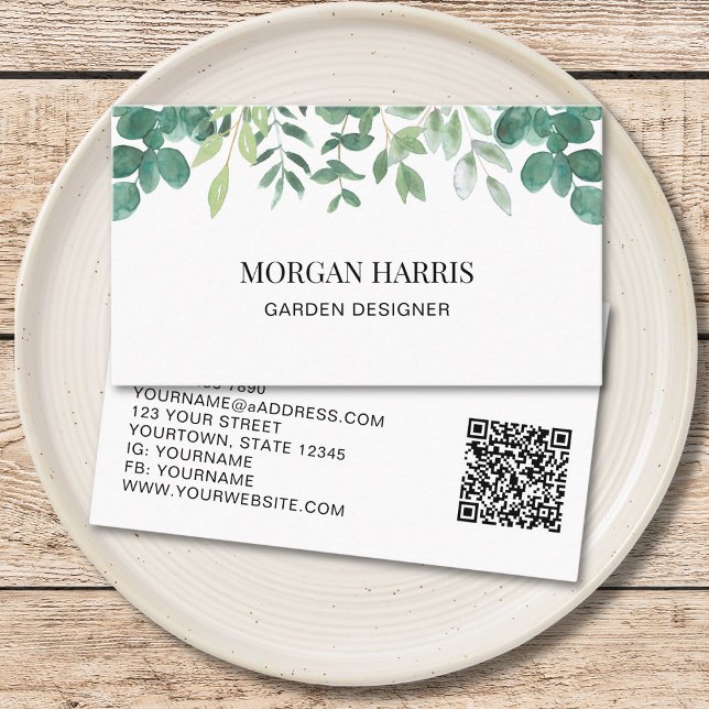 QR-kod Garden Designer Watercolor Greenery Visitkort (Skapare uppladdad)