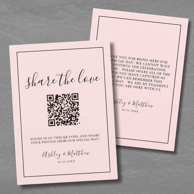 QR-kod Gäst Foto Delning Rosafärgad Bröllop Tilläggskort (QR Code Guest Photo Sharing Blush Pink Wedding Enclosure Card)