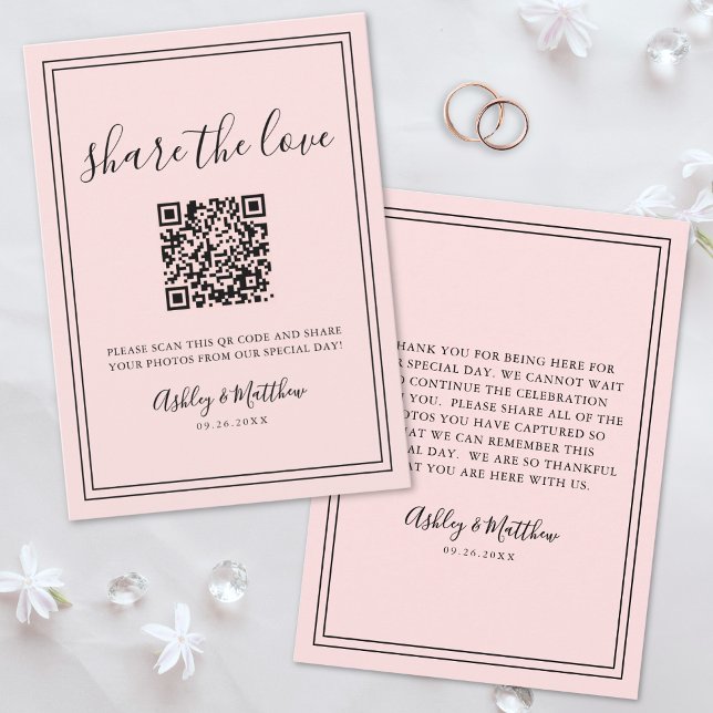 QR-kod Gäst Foto Delning Rosafärgad Bröllop Tilläggskort (QR Code Guest Photo Sharing Blush Pink Wedding Enclosure Card)