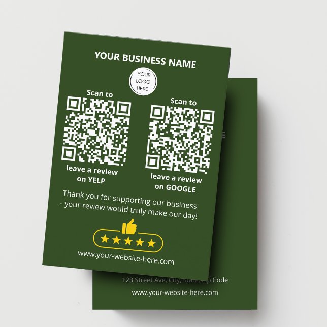 QR-kod Green Business Review GOOGLE och YELP-kort Visitkort (Skapare uppladdad)