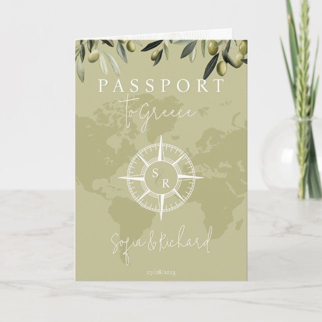 QR-kod Grekland Bröllop Pass Kontinentkarta Inbjudan (Framsida)