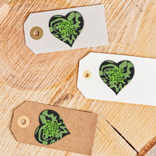 QR-kod, grönt och svart groovy-bläckfisk Hjärtformat Klistermärke