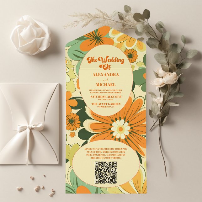 QR-kod Groovy Boho Retro Blommig Bröllop (Skapare uppladdad)