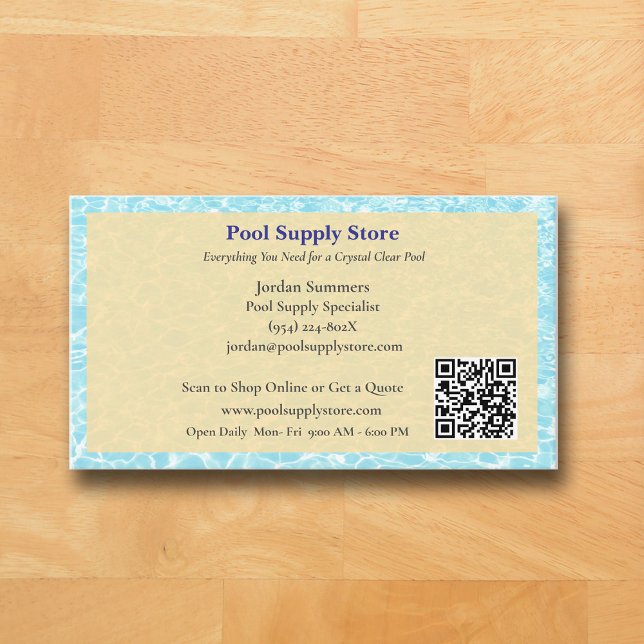 QR-kod Gul Blå Swimmingpool Entreprenör   Visitkort (Yellow Pool Business Card )