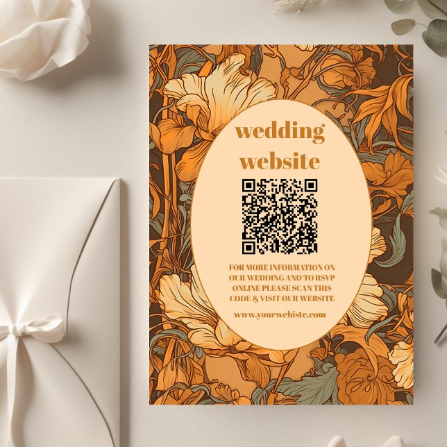 qr kod Guld Blommigt Art nouveau Bröllop Tilläggskort (Skapare uppladdad)
