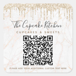 QR-kod Guld Glitter Marble Drifts Business Namn Fyrkantigt Klistermärke