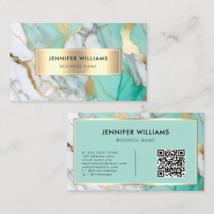 QR-kod Guld Grön Marmor Elegant Modern Visitkort