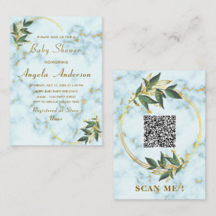 QR-kod Guld Marble Baby Shower-inbjudningar Anteckningskort