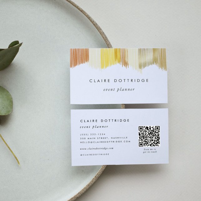 QR-kod Guld Modern Kant Visitenkort Visitkort (Golden yellow Modern Fringe QR code business card.)