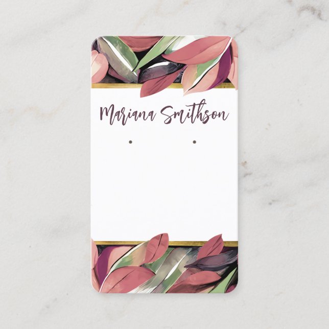 QR-kod Guld Pastel Foliage Earrings Visning Card Visitkort (Framsida)