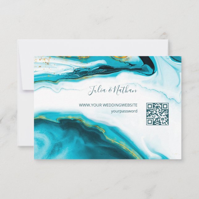 QR-kod | Guld Sea Turtles Turquise Beach Wedding OSA Kort (Baksida)