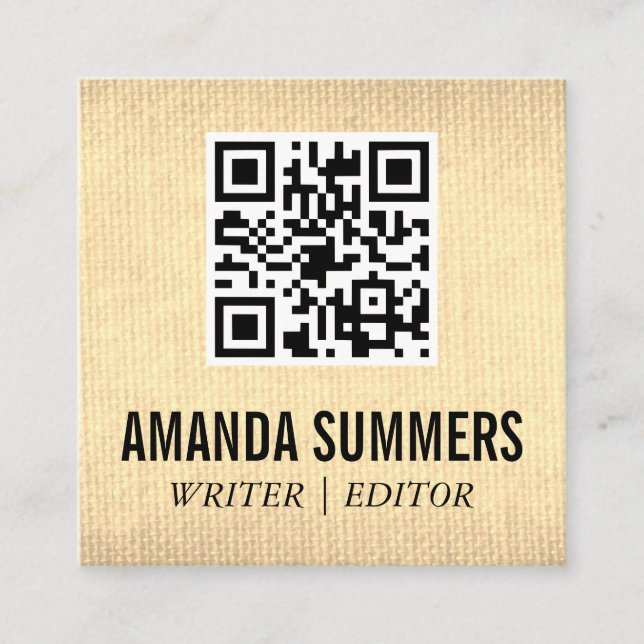 QR-kod | Guld Struktur Fabric Fyrkantigt Visitkort (Framsida)