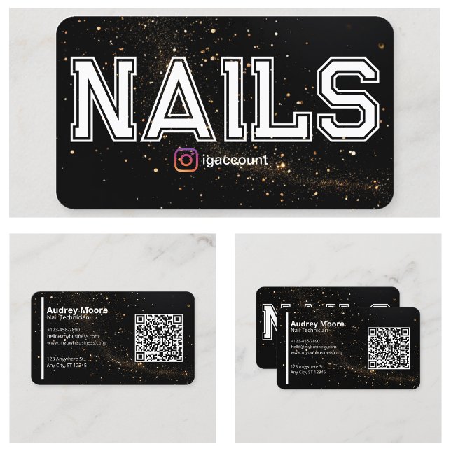QR-kod Guld Svart Professionell Nageltekniker Visitkort (QR Code Golden Black Professional Nail Technician Business Card
)