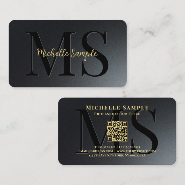 QR-kod Guld Text Namn Rundad hörnlyxur för Visitkort (Fram/baksida)