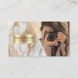 QR-kod Guld Vit Marble Photographer Modern Visitkort